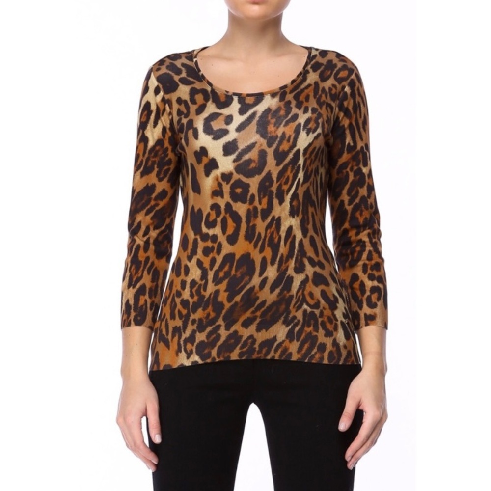 Escada Fantasy Sweater Leopard Print Brown Size XS